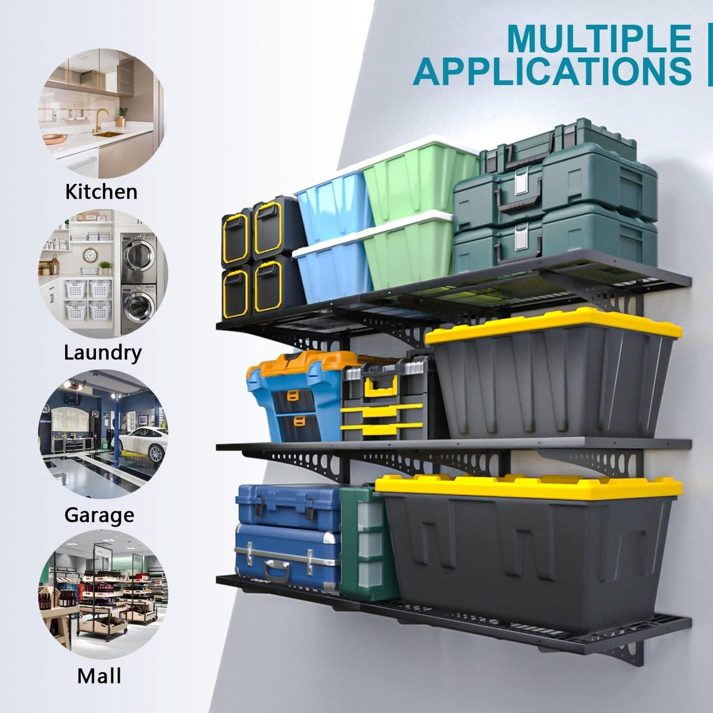 2-Pack 2×3ft Garage Wall Shelving, 24×36 inches Heavy Duty Wall Mounted Shelves, Garage Storage Shelf, 500 lbs Load Capacity, Black