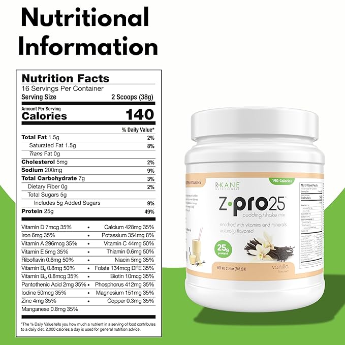 Z-Pro25 Protein Powder, 21.4 oz – 25g Casein & Whey Blend – Low-Carb, High-Protein Meal Replacement Shake – Muscle Recovery & Weight Management - 21 Vitamins & Minerals – Vanilla
