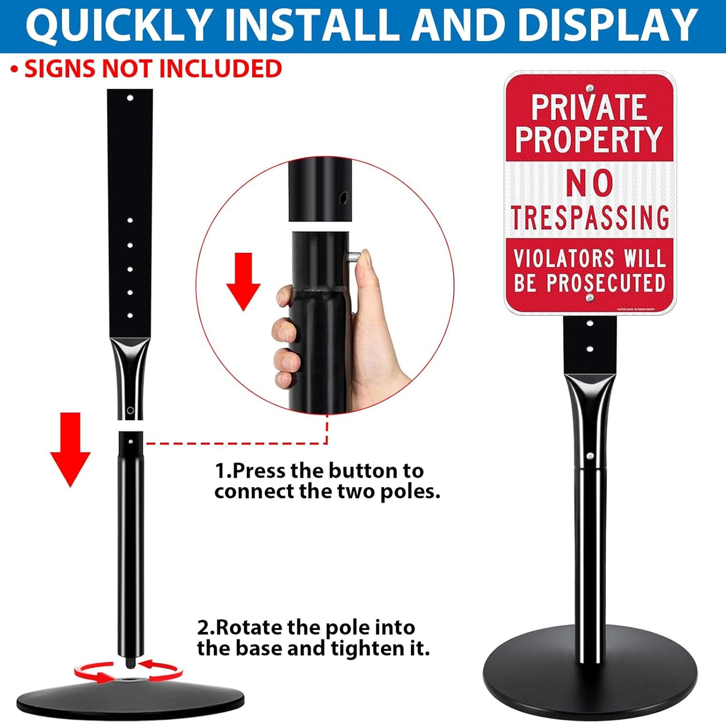 2Pack Heavy Duty Parking Sign Post for Outside, 20lbs Cast Iron Base Sign Post for Outdoor Sign Holder, Yard Sign Stand, Street Sign Post, 49" Height, Black