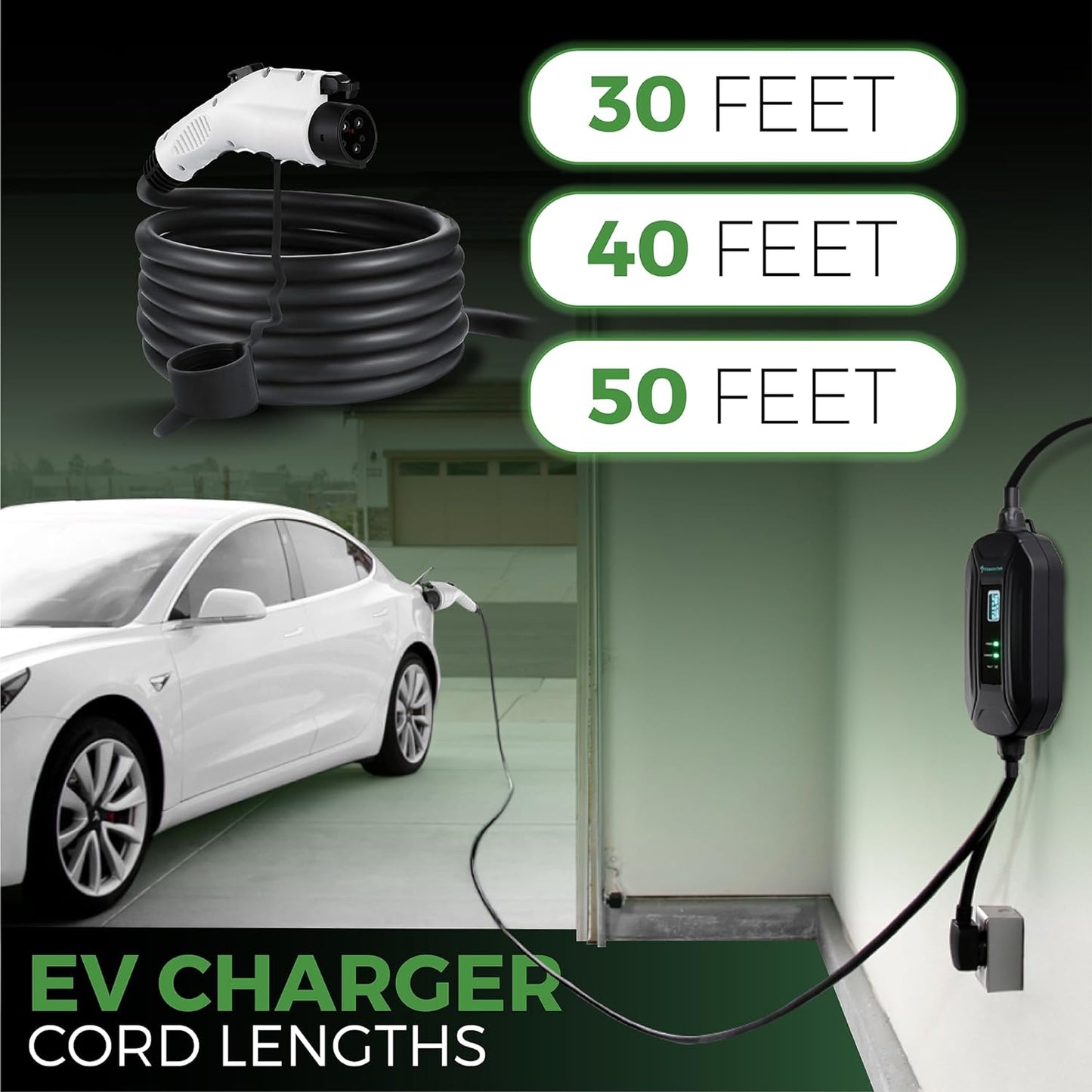 PRIMECOM Level 2 EV Charger 220/240V, 16A, 30ft & 50ft, Portable EVSE Electric Vehicle Charging Cable Compatible with Bolt Volt Leaf BMW i3 Fiat 500e Clarity NIRO Prius (30 Feet, 14-30P)