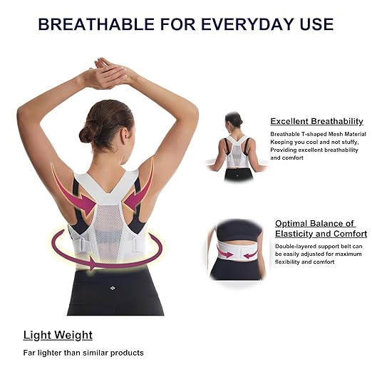 Posture Corrector for Women,Upper Back Pain Support,Slim & Adjustable Shoulder Brace - Back Brace for Back Pain Relief,Chest Pain Relief,White,Small