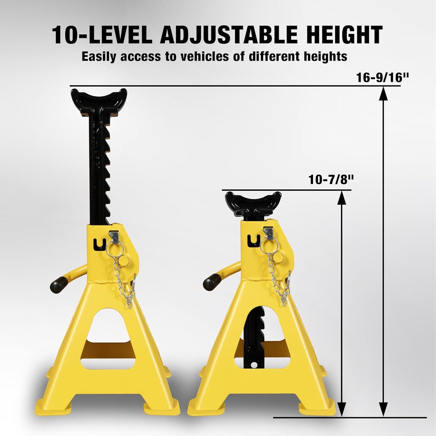 YELLOW JACKET Car Jack Stands 3 Ton with Double Locking and Large Foot Base for Lifting SUVS, Heavy Duty Steel, 6600 lb Capacity, 1 Pair, Yellow