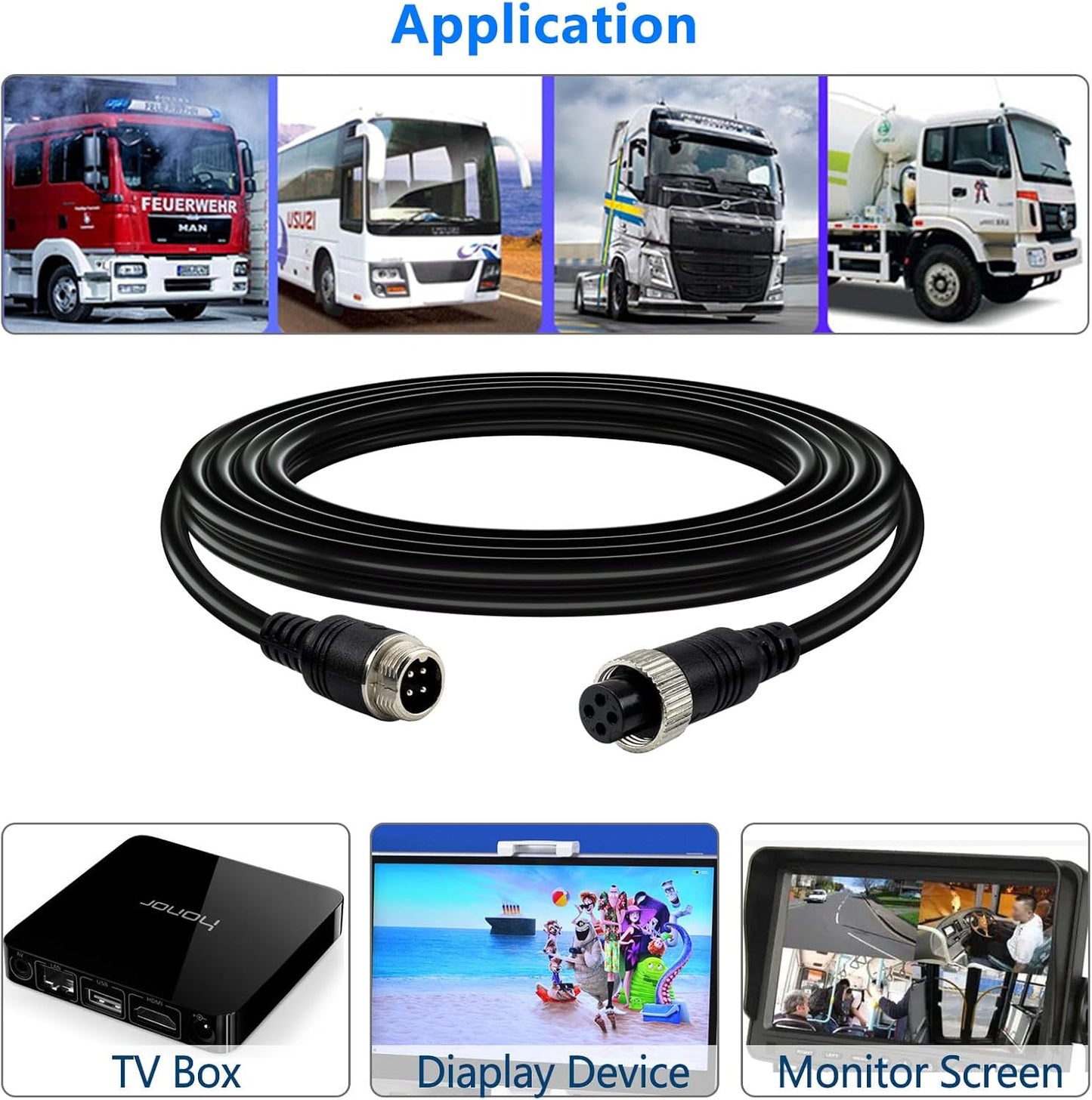 Car Video Extension Cable 4 Pin Aviation Waterproof Shockproof for CCTV Rearview Camera Truck Trailer Camper Bus Motorhome Vehicle Backup Monitor System 16.5Ft/5M