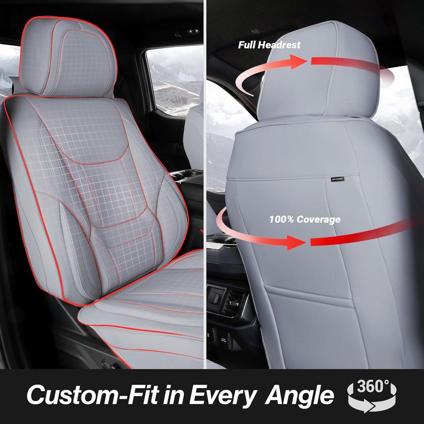 Coverland Custom Car Seat Covers Compatible with F150, F250, F350 Super Duty - Premium Leather Non-Slip Memory Foam Waterproof Custom Interior Protector Full Set-Gray [See Size Chart-Size X109]
