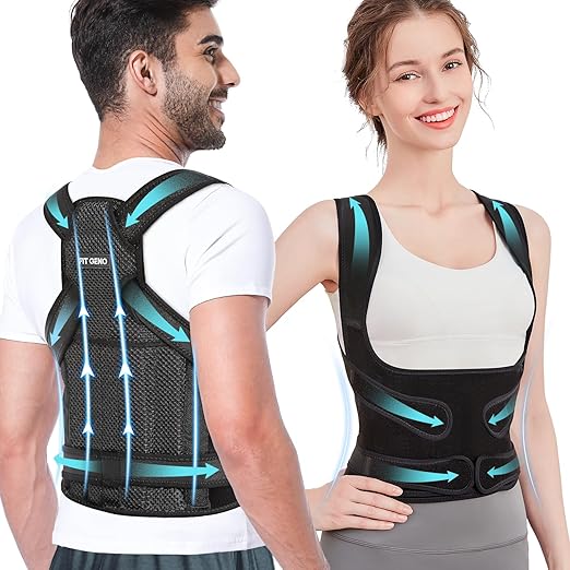 Fit Geno Posture Corrector for Women and Men - Adjustable Back Brace & Straightener for Scoliosis, Hunchback Correction, Back Pain, Spine Corrector, Back Support and Posture Trainer