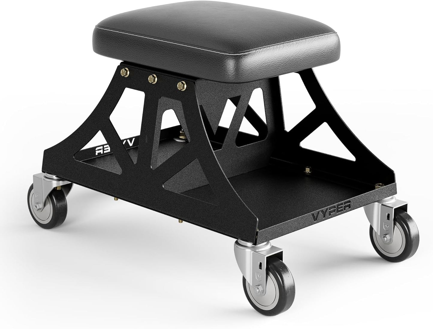 Vyper Low Pro Garage Stool with Removable Seat for Mechanics, Automotive, DIY - 400 lb Capacity Rolling Shop Chair (Black Seat, Black Frame)