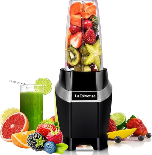 La Reveuse Personal Blender for Shakes and Smoothies 1000 Watts with 24 oz BPA-Free Portable Travel Bottle,Dishwasher Safe (Black)