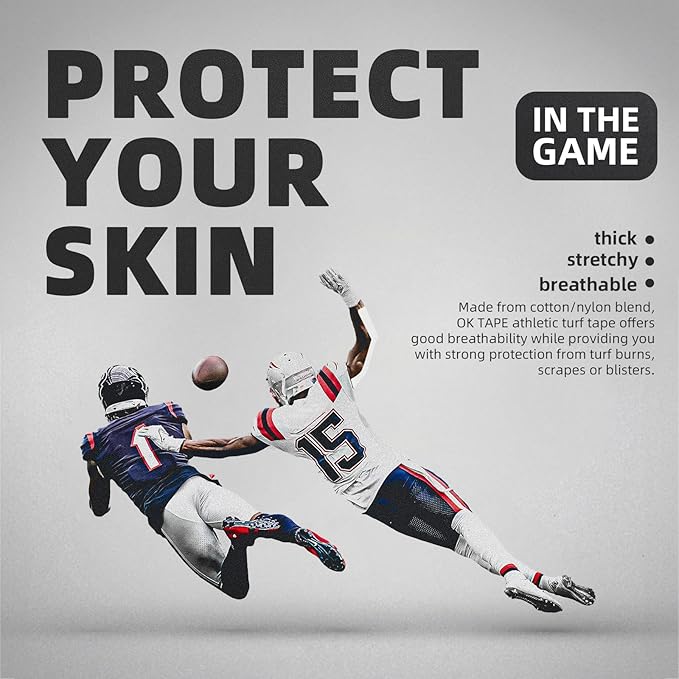 OK TAPE Turf Tape Football, Extra Wide Turf Tape for Turf Burn, White Kinesiology Tape Waterproof, Durable and Super Sticky, 4in x 21ft (4in x 15.75in/16pcs)