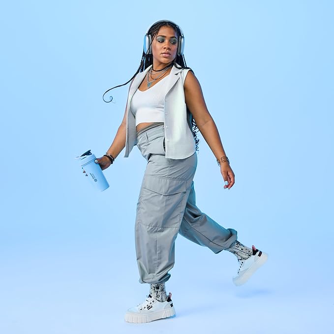 BlenderBottle Sport Sleek Insulated Stainless Steel Shaker Bottle with Wire Whisk, 25-Ounce, Dusty Blue – Protein Shakes & Hydration for Athletes & Fitness Enthusiasts, Easy Mixing, Slim Easy to Hold, Keeps Drinks Cold, Lockable Lid