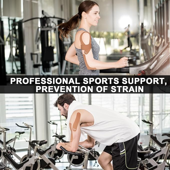 CKeep Kinesiology Tape, 2 Rolls Cotton Latex Free Hypoallergenic Elastic Precut Strips, 2 Inch Wide Waterproof Athletic Tape for Knees Pain Injuries Sprains, Beige