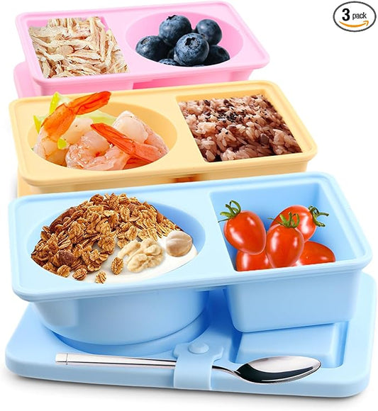 portion control containers, 3 pcs Double Set reusable food Containers. Silicone Weight loss meal box Meal Prep & On-the-Go [work, gym]