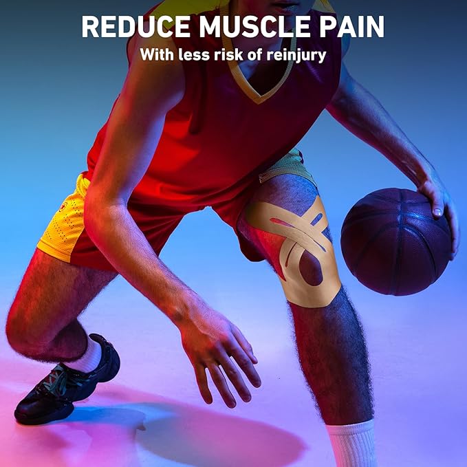 Kinesiology Tape for Knees Pre Cut, 12 PCS Upgrade KTQUICK Knee Tape For Knee Pain Relief Pre Cut, Original Cotton Knee Tape, Flexible & Durable Sports Tape for Support & Comfort During Workouts,Beige