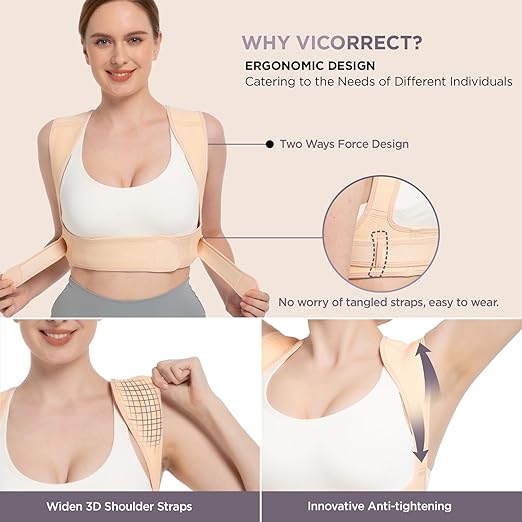 Posture Corrector for Women and Men, Adjustable Upper Back Brace for Clavicle Support and Providing Pain Relief from Neck, Shoulder, and Upper Back (Beige, Small/Medium)