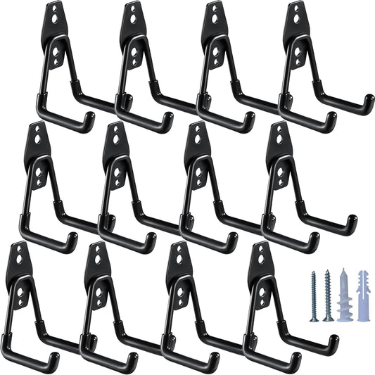 Heavy Duty Garage Hooks 12 Pack, 2.8 inch Small U Shaped Hanger, Wall Mounted Storage System, Power and Garden Tool Organizer, for Hanging Ladders, Hose, Bulk Items and More