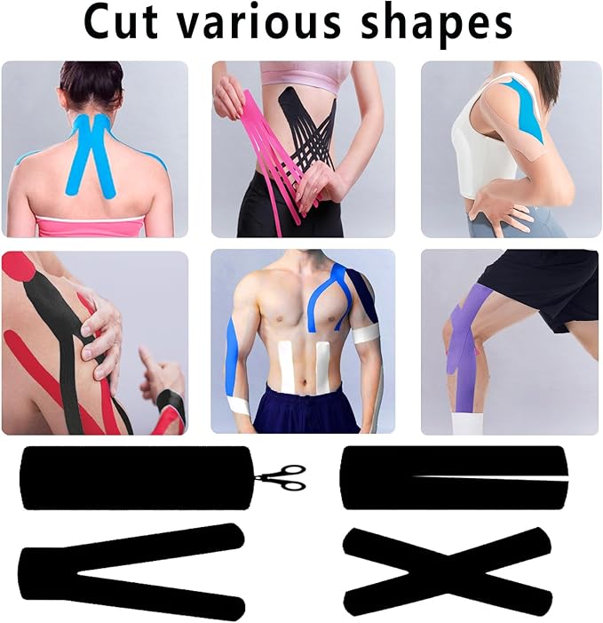 Kinesiology Tape Pro 1/2/5 Rolls, 2 Inch High Elasticity Sports Tape Therapeutic Pain Relief–Physio Tape for Muscle Recovery & Joint Support, Waterproof & Hypoallergenic & Breathable–Black