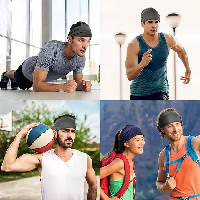 Workout Headbands for Men, 6 Pack Mens Running Headband Stretchy Sweatband Sports Headband