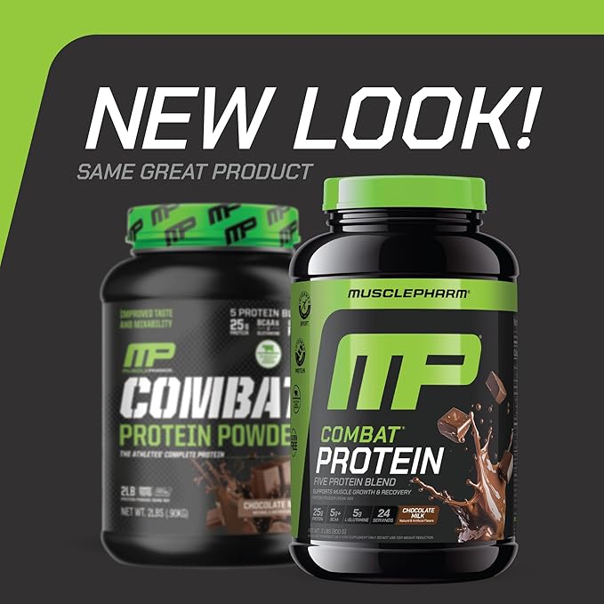 MusclePharm Combat Protein Powder, Chocolate Milk Flavor, Fuels Muscles for Productive Workouts, 5 Protein Sources Including Whey Protein Isolate & Egg Albumin, Gluten Free, 2 lb, 24 Servings