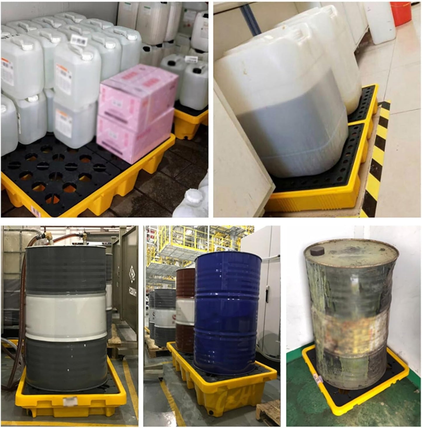 Drum Containment Spill Pallet, Industrial Nestable Oil Drums Leak-Proof Tray, Garage Storage Detachable Anti Slip Polyethylene Platform with Drain (Color : Yellow-5 Pack, Size : 19.3"x14"x3.