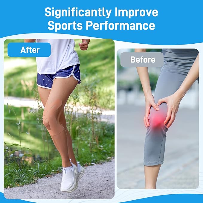 Kinesiology Tape for Knees, 10 Count Knee Tape for Knee Pain Relief Pre Cut, Latex Free Knee Tape, Support Muscles and Joints, Knee Kinesiology Tape Pre Cut, Waterproof and Elastic (Flesh Color)