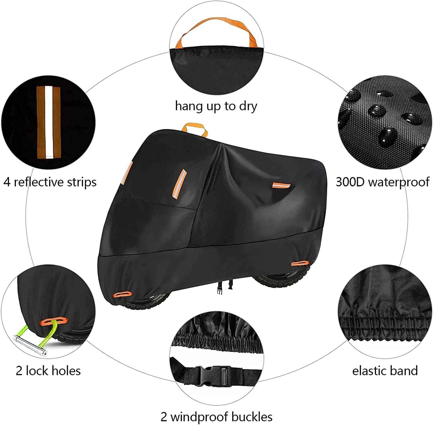 300D Oxford Heavy Duty Motorcycle Cover, Dirt Bike Cover, 104 inch XXL for Harley Davidson Honda Kawasaki Yamaha Suzuki - Tear Proof Night Reflective Lock Holes Waterproof Impermeable Outdoor Protect