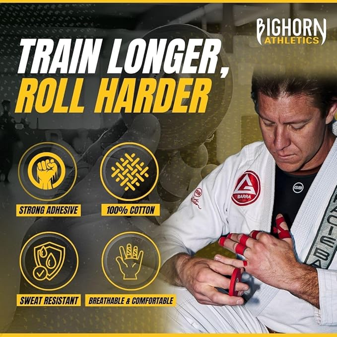 Bighorn Athletics Jiu Jitsu Finger Tape | Residue-Free Athletic Finger Tape for Sports & Injuries: Rock Climbing, Volleyball, Football, Basketball, Hands & Toes | 0.3-Inch x 45-feet, 8-Rolls, Red