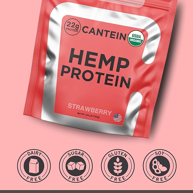 Organic Hemp Protein, Vegan Protein Powder, Clean Plant Based Protein Powder, Non Dairy Protein, Lactose Free Natural Protein, Gluten Free- 20 Servings, Strawberry