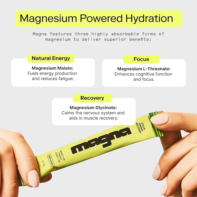 Magna Electrolyte Powder Drink Mix for Hydration, Energy & Focus Support with Magnesium L Threonate, Malate & Glycinate, Sodium, Potassium, Vitamin D, B6 & B12, Variety Pack Flavor, 14 Servings
