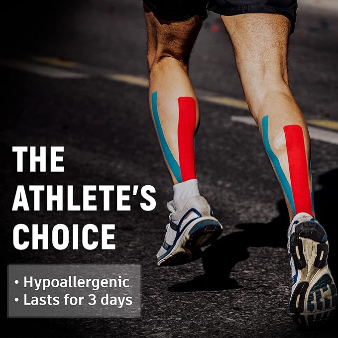 4 Pack Kinesiology Tape for Sports Athletes - 16 FT Waterproof Athletic Tape for The Knee, Elbow and Shoulder Muscles, etc. (Light Blue)