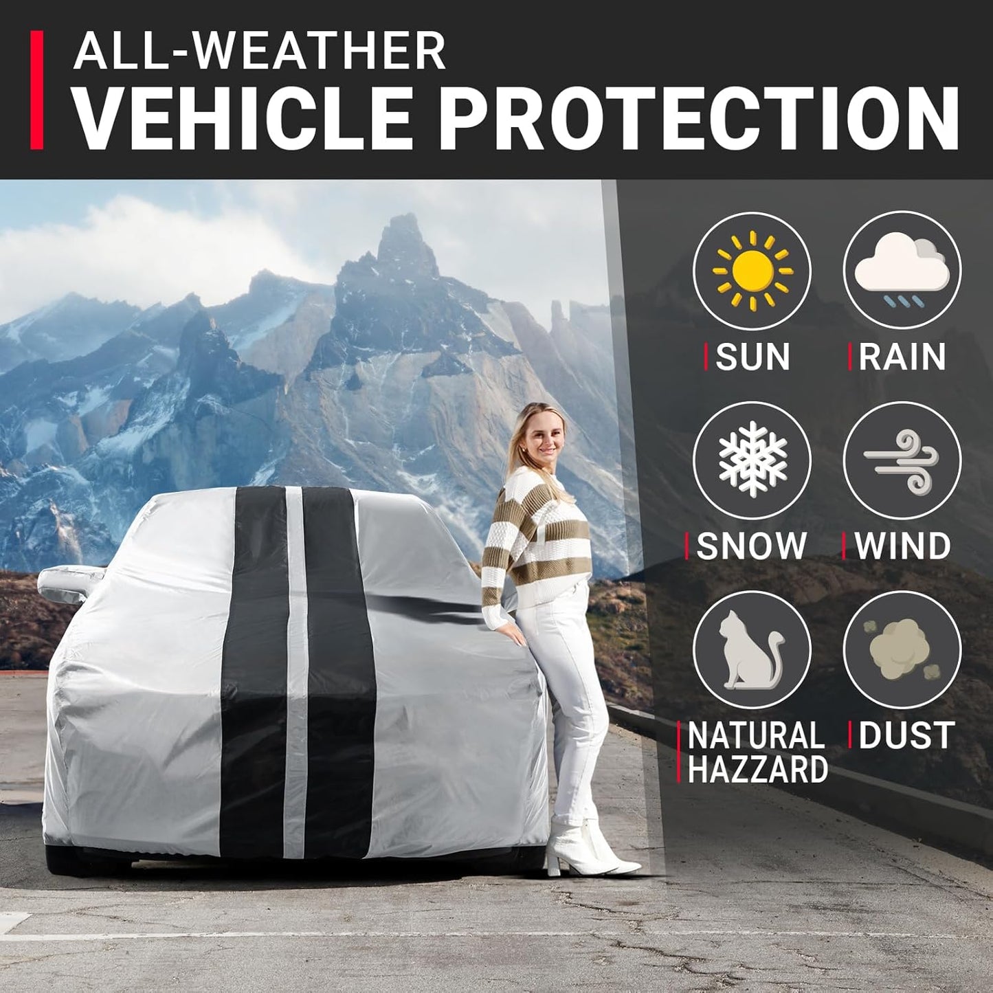 iCarCover Custom Car Cover for Chevy Sonic Sedan (2012-2020) Waterproof All Weather Rain Snow UV Sun Protector Full Exterior Indoor Outdoor Car Cover (Stripe - Gray/Black)
