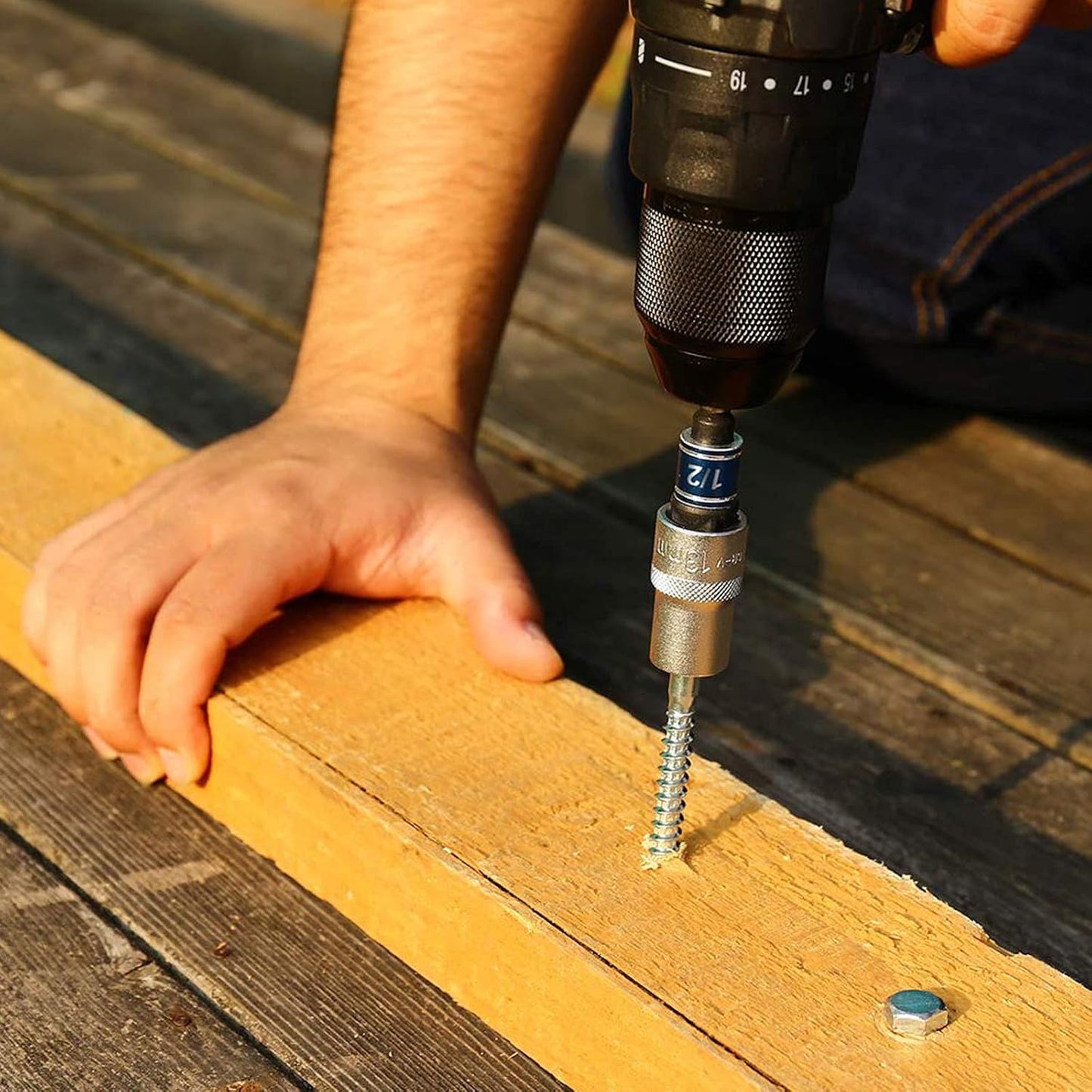 Socket Adapter Extension Set, 1/4, 3/8, 1/2 Inch Hex Shank, Impact Grade, Power Drill to Socket Converter, 3-Piece (Black)