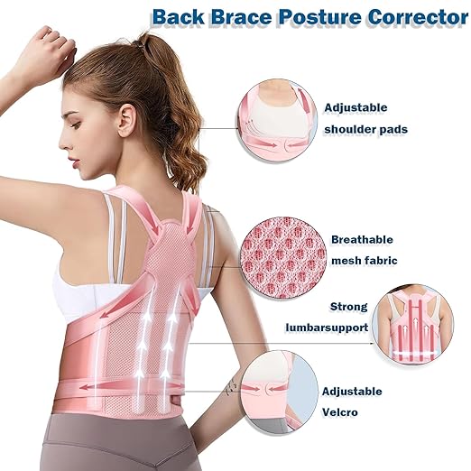 Posture Corrector for Women,Adjustable Full Back Brace and Shoulder Straightener,for Back Pain Relief,Hunchback Correction,Scoliosis,Thoracic Spine,Posture Trainer (Pink, Small)