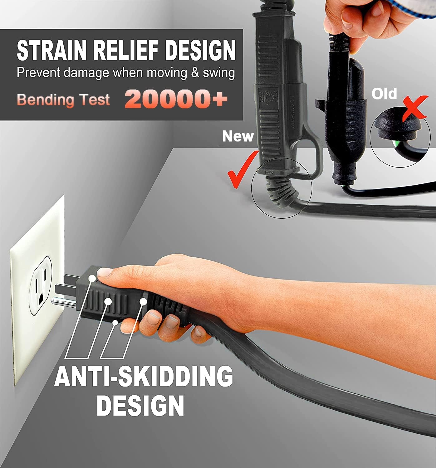 HUANCHAIN 10 ft (2pack) Indoor Outdoor Black Extension Cord Waterproof, 16/3 Gauge Flexible Cold-Resistant Appliance Cord Outside, 13A 1625W 16AWG SJTW, 3 Prong Heavy Duty Electric Cable, ETL