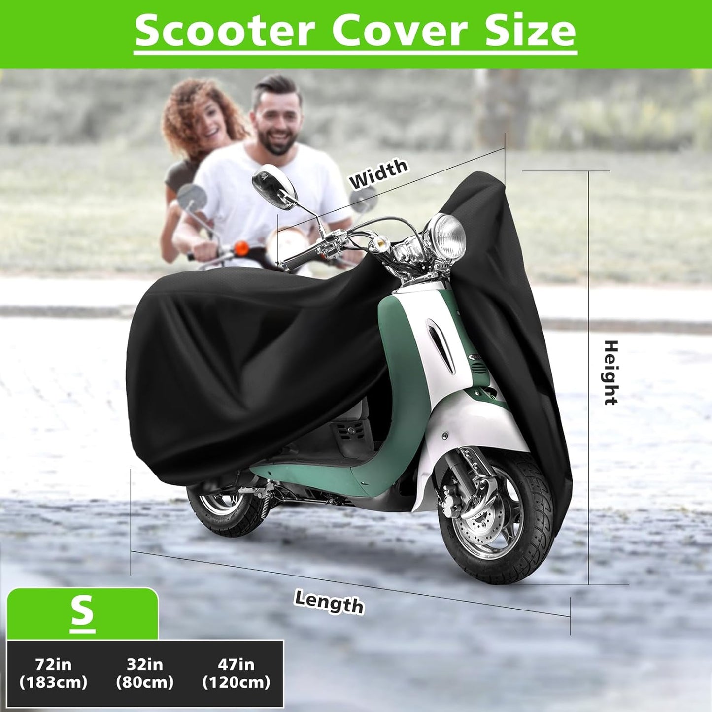 COVERVIN Scooter Waterproof Cover Outdoor, Moped Cover & Vespa Cover for Honda Ruckus Yamaha 72″ Long (S)