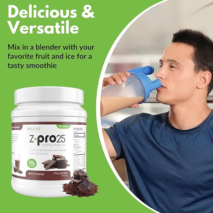 Z-Pro25 Protein Powder, 23.7 oz – 25g Casein & Whey Blend – Low-Carb, High-Protein Meal Replacement Shake – Muscle Recovery & Weight Management - 21 Vitamins & Minerals – Chocolate