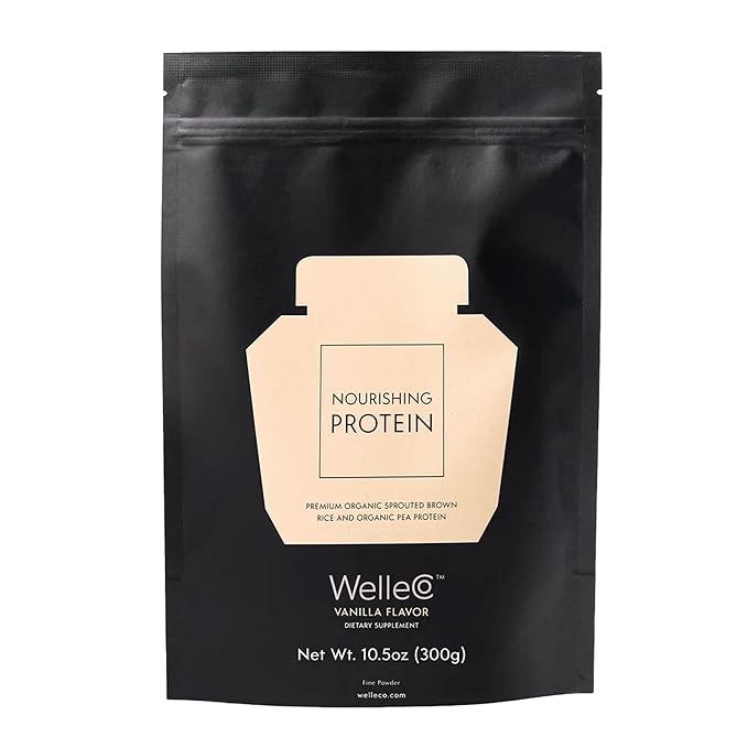 WelleCo, Nourishing Protein, Premium Organic Sprouted Brown Rice & Pea Protein, Vanilla Flavour, 300g (10.5oz) Pouch