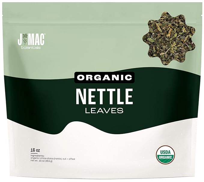 J MAC BOTANICALS Organic Nettle Leaf Herbal Tea - 16 oz (200+ Cups) Certified USDA Organic, Dried stinging nettle tea, 1 Pound Bulk Bag, Urtica dioica