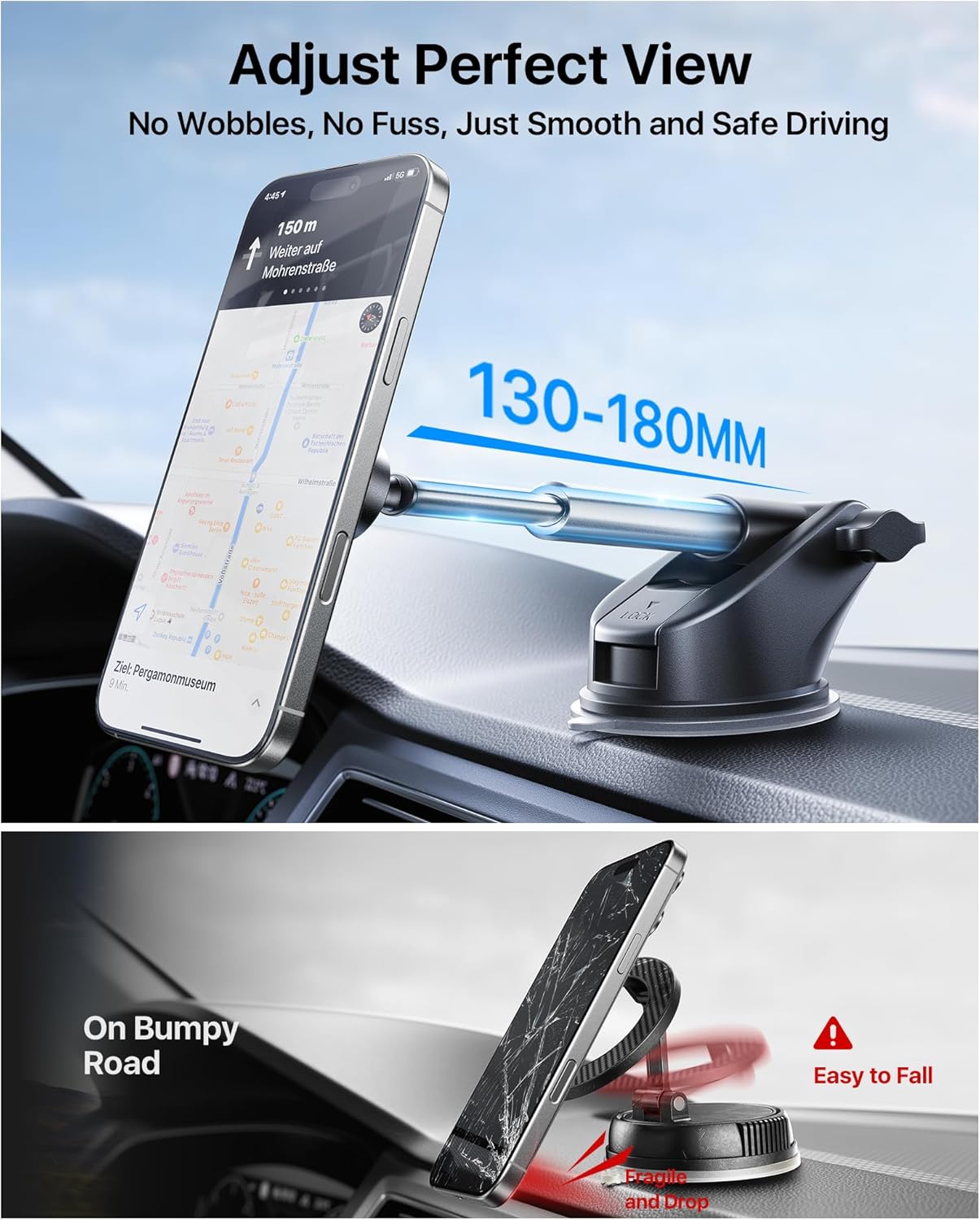 【True Military-Grade】andobil 3 in1 Magnetic Phone Holder for Car Dashboard Windshield Vent 【Upgrade Suction & Strongest Magnet】Retractable for MagSafe Car Mount for iPhone 16 15 14 13 Pro Max Sumsung