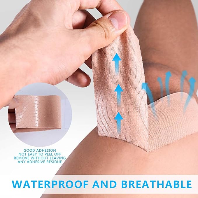 2 Pack Kinesiology Tape, Athletic Tape Supports Protects Muscles, Knees, Shoulders & Plantar Fasciitis, Waterproof & Hypoallergenic Kinesiology Tape (Skin Color)