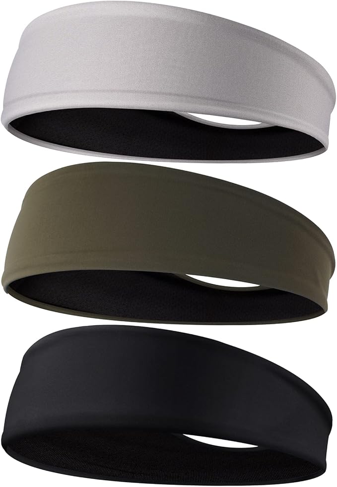 Braylin Men's Headbands, 3-Pack Head Band for Men, Sport Sweatbands for Running Fitness Yoga Cycling, Sweat Wicking Non Slip