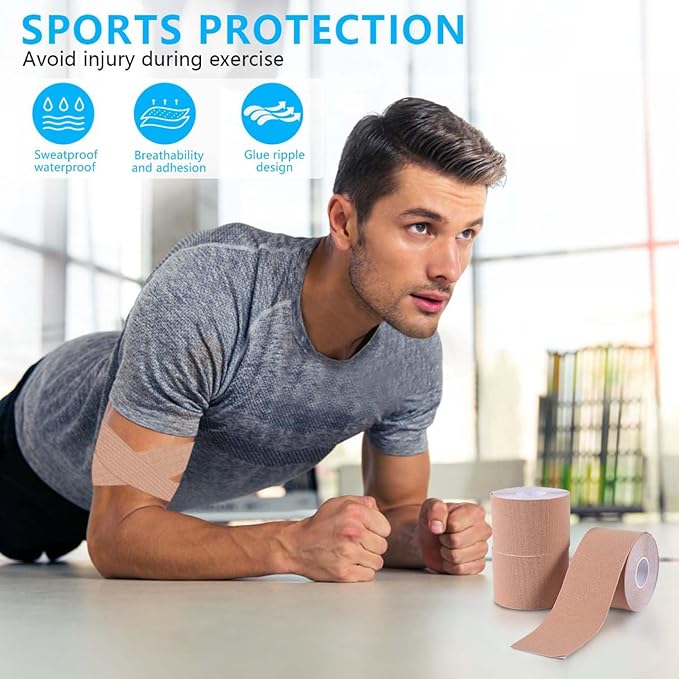 4 Pack Waterproof Skin Colored Athletic Kinesiology Tape Shoulder Knee Tape for Gym Fitness Running Tennis Swimming Football