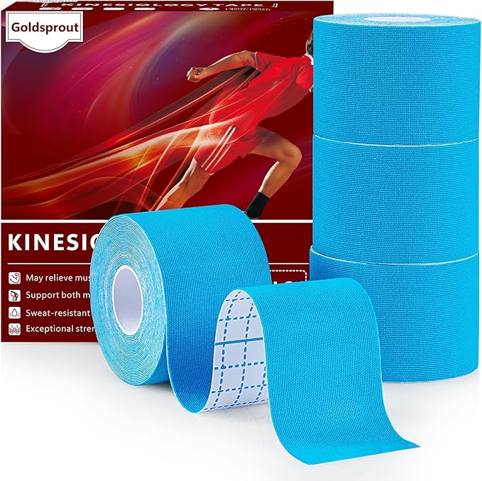 Kinesiology Tape (4 Rolls Pack),Waterproof Athletic Tape for Pain Relief,Brace & Elastic Supports Tapes for Ankle Wrists Knees Joints,2 Inches Wide x 16.4 Feet Long (Blue)