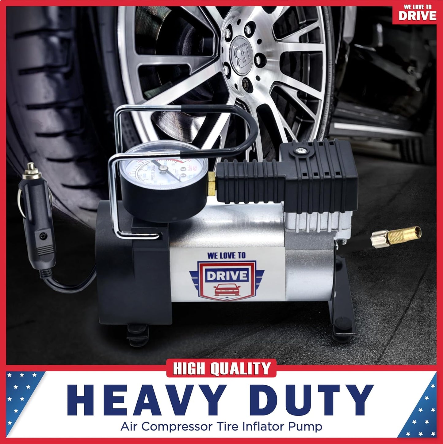 Tire Inflator Portable Air Compressor For Car Tires & Inflatables, 12V DC One Cylinder Air Pump For Emergency Kit with 150 PSI Pressure Gauge, Adaptors, Hose, Car Plug, Clip Connectors & Carry Bag