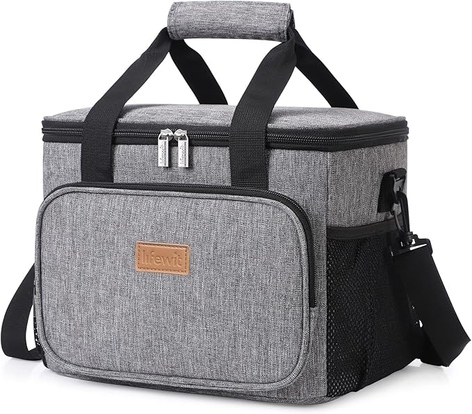 Lifewit Large Lunch Bag Insulated Lunch Box Soft Cooler Cooling Tote for Adult Men Women, Gray 24-Can (15L)