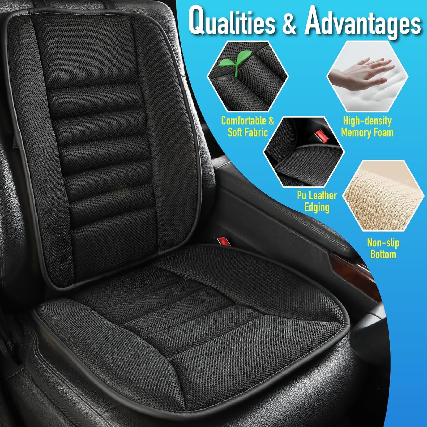 Car Seat Cushion with Back Support Pillow, Comfy Lumbar Support & Seat Cushion, Memory Foam Driving Pillow for Back-Sciatica Pain Relief, Auto Pad Suitable for Car, Truck, SUV - 4D Mesh Black