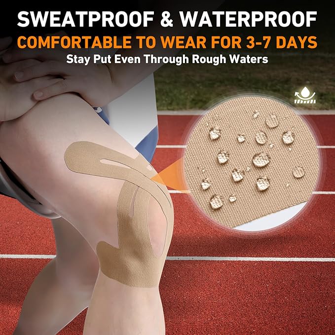 Kinesiology Tape for Knees Pre Cut, 12 PCS Upgrade KTQUICK Knee Tape For Knee Pain Relief Pre Cut, Original Cotton Knee Tape, Flexible & Durable Sports Tape for Support & Comfort During Workouts,Beige