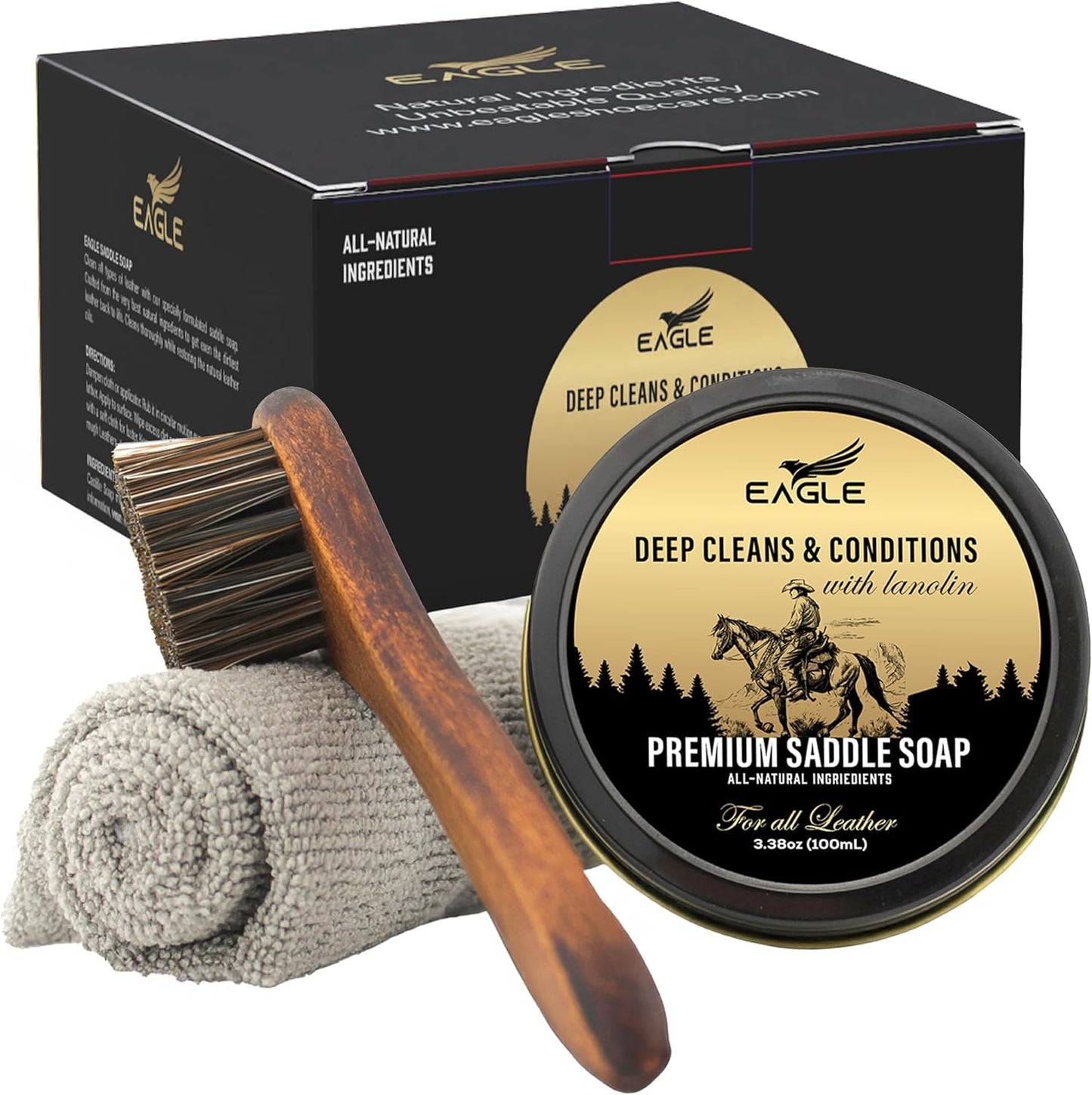 Saddle Soap for Leather – 3-Piece Saddle Soap Kit for Leather Cleaning, Boots, Tack, and Saddles – Includes Applicator and Cloth – Leather Soap and Conditioner for Leather Boots and Tack Care
