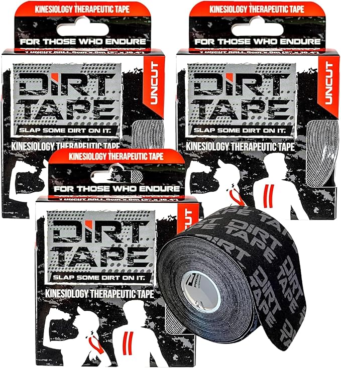 Premium Cotton, Elastic Kinesiology Athletic Tape, 3 Continuous Uncut roll (16.4 feet Long). Latex Free, Hypo-Allergenic, Water Resistant (Black with Logo)