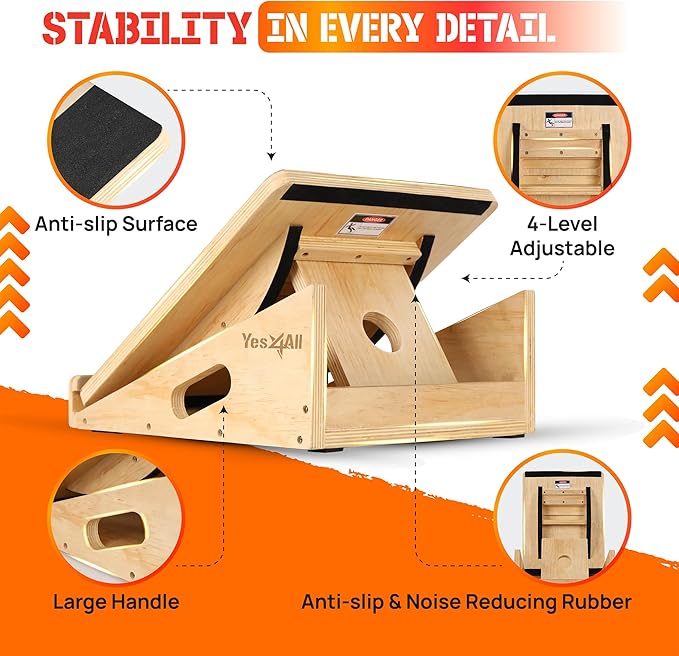 Yes4All Professional Incline Board, Slant Board Calf Stretching, Squat Wedge and Anti-Slip Surface, Portable Side Handle
