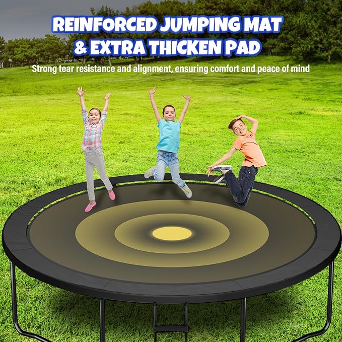 Trampoline 8FT 10FT 12FT 14FT 16FT, Outdoor Trampolines for Kids and Adults, Recreational Trampoline with Enclosure Net & Ladder, Round Trampoline ASTM Approved, 400/450LBS Weight Capacity