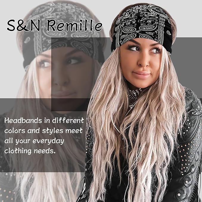 S&N Remille Wide Headbands for Women, Large Hairband, Elastic Non-Slip Headband Twist Knotted Accessories, Yoga Workout Vintage Hair 3 Pack